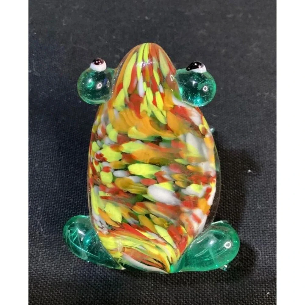 Cute Hand Blown Speckled Glass Frog Wind Sitter Paperweight
